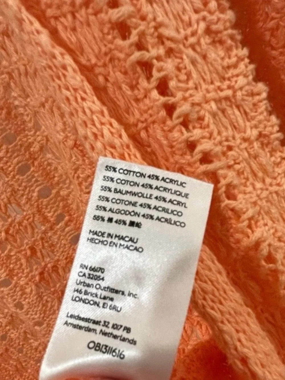 Free People Crochet Knit Sheer Boho Cardigan Swim Beach Cover-Up – Apricot – M